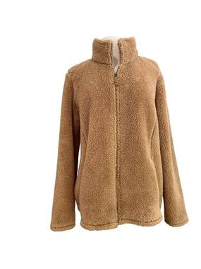 Cloudveil Unisex XL Tan teddy faux Sherpa Fleece Zip-Up Teddy Jacket Shaket cozy